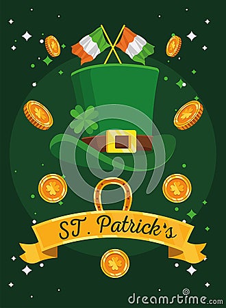 saint patricks lettering in ribbon Vector Illustration