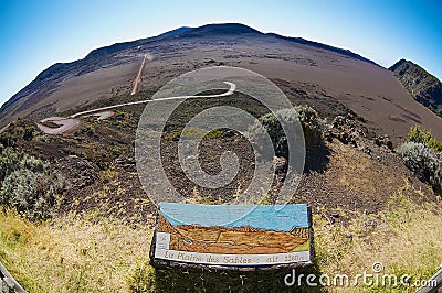 View to the Plaine des Sables at 2260 m above sea level near Piton de la Fournaise volcano in Saint-Paul De La Reunion, France. Editorial Stock Photo