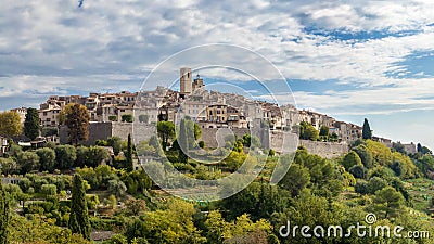 One of the oldest medieval towns on the French Riviera.Sunset backlighting Stock Photo