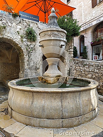 Saint Paul de Vence - Antique fountain Editorial Stock Photo