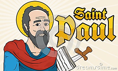 Saint Paul Portrait with Writings in Paper and Sword, Vector Illustration Vector Illustration