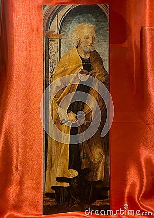 Saint Peter by Michele Coltellini in the Museum of the Basilica of Saint Stephen in Bologna, Italy.. Editorial Stock Photo