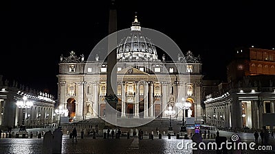 Saint Peter`s Square, St. Peter`s Basilica, St. Peter`s Basilica, night, landmark, city, metropolis Editorial Stock Photo