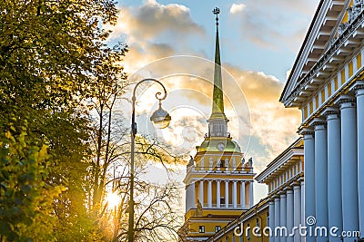 Saint Petersburg Admiralty building at sunset Stock Photo