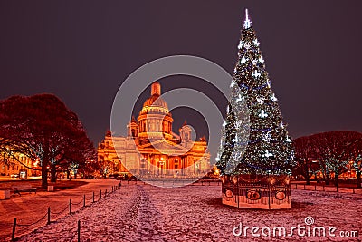 Saint-Petersburg Christmas street lights Editorial Stock Photo