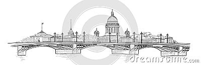 Saint-Petersburg city, Russia. St. Isaac`s cathedral skyline. Building landmark, bridge Stock Photo