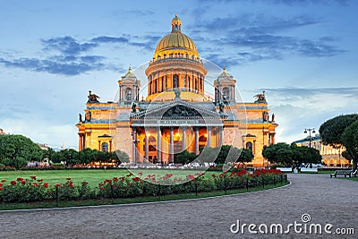 Saint Petersburg - Isaac cathedral at night, Russia Editorial Stock Photo