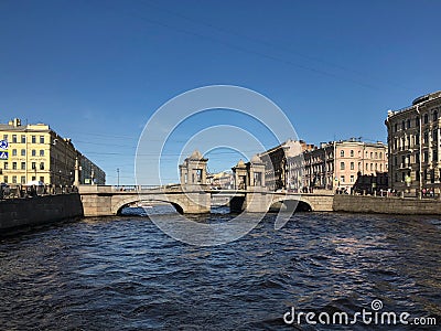 Saint-Petersburg, Lomonosov Bridge over the Fontanka River in St. Petersburg. Stock Photo