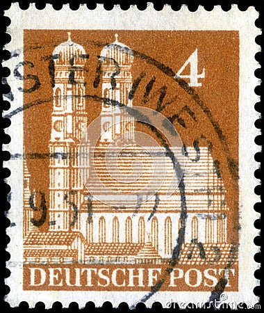 Saint Petersburg, Russia - April 21, 2020: Postage stamp printed in the Germany, Allied Occupation, with the image of the Munich Editorial Stock Photo