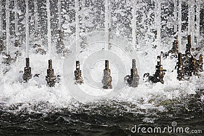 SAINT-PETERSBURG, RUSSIA. Complex of singing fountains at Moscow Square in sunny day. Stock Photo