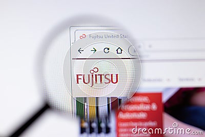 Saint-Petersburg, Russia - 18 February 2020: Fujitsu company website page logo on laptop display. Screen with icon, Illustrative Editorial Stock Photo