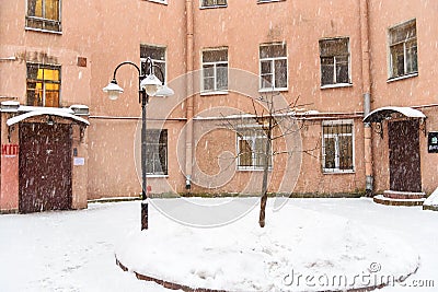 Courtyard-well with metal tree. Saint Petersburg, Russia Editorial Stock Photo