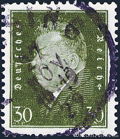Saint Petersburg, Russia - January 26, 2020: Stamp issued in the Germany with a portrait of Friedrich Ebert, 1871-1925, 1st Editorial Stock Photo