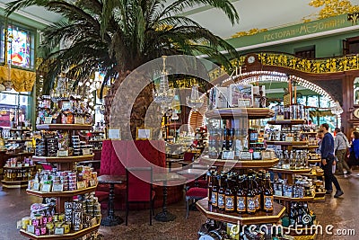 Saint-Petersburg, Russia - July 25, 2020: Interior of Eliseyev Emporium Elisseeff brothers shop on Nevsky Prospekt Editorial Stock Photo