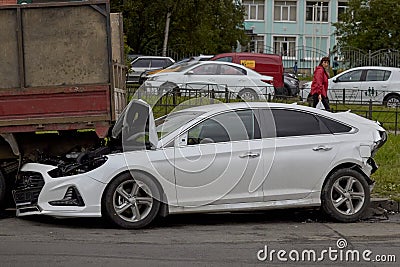 Saint Petersburg, Russia-June 08, 2019: badly broken new car total damage Editorial Stock Photo