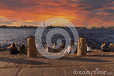 Magnificent sunset over the Peter and Paul Fortress and the Neva River Editorial Stock Photo