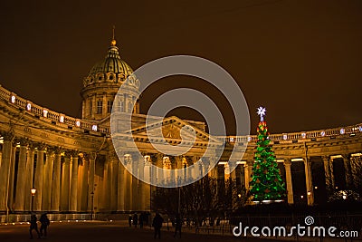 Saint Petersburg, Russia, Kazan Cathedral, Christmas and New Year city decoration Editorial Stock Photo
