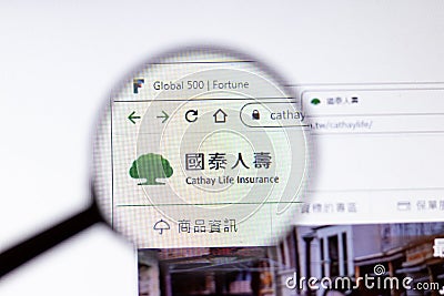 Saint Petersburg, Russia - 29 March 2020: Cathay Life Insurance business company logo visible on screen. Corporation website page Editorial Stock Photo