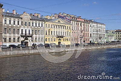 The embankment of the Fontanka River between Sennoy Market and Gorokhovaya Street, Saint Petersburg Editorial Stock Photo