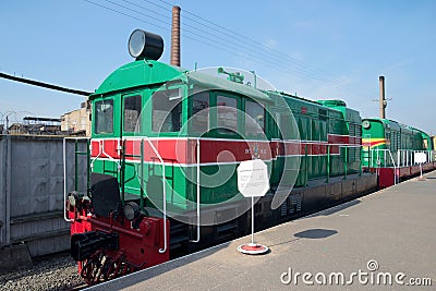 SAINT PETERSBURG, RUSSIA - MARCH 30, 2016: Old Hungarian shunting diesel locomotive VME1 in the Museum of railway transport Editorial Stock Photo