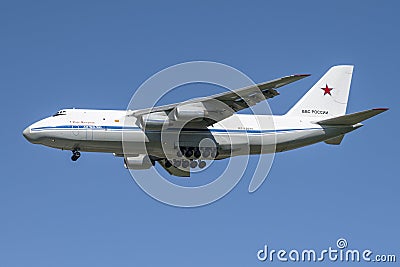 Heavy transport aircraft Ruslan An-124-100 (RF-82011) of the Russian Air Force Editorial Stock Photo