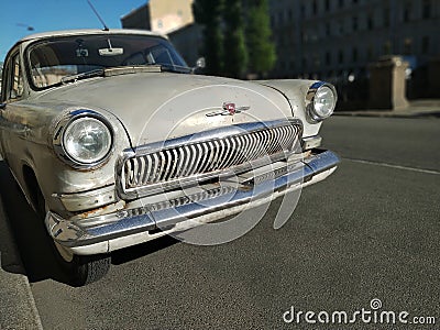 Details and fragments of the body of a Soviet car. Vintage. Editorial Stock Photo