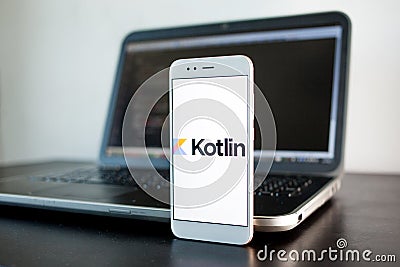 SAINT PETERSBURG, RUSSIA - MAY 16, 2019: Mobile application development, Kotlin programming language Editorial Stock Photo