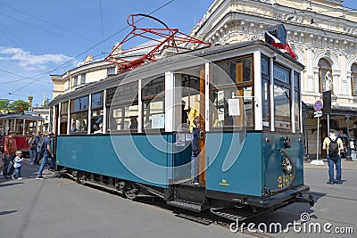 Old Soviet tram MS-2 (Motor Steel -2, 1931 onwards) Editorial Stock Photo