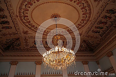 Saint Petersburg, Russia, 18.04.2019, Museum. Magnificent chandelier in Yusupov Palace of dance halls. Circle Editorial Stock Photo