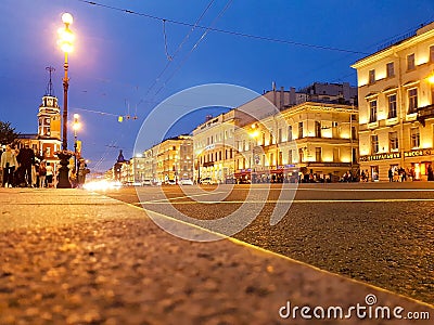 SAINT-PETERSBURG, RUSSIA: Nevsky prospekt at the night timel in the Saint-Petersburg, Russia at July 11, 2018 Editorial Stock Photo