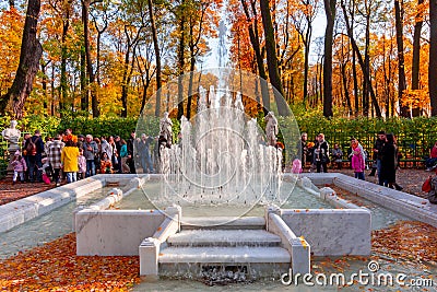 Saint Petersburg, Russia - October 2021: Fountain in Summer garden in autumn Editorial Stock Photo