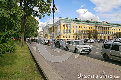 Saint-Petersburg - Russia October 4, 2022: Senate square. St Petersburg center with people and car traffic. National Editorial Stock Photo