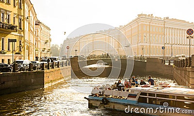 View of the embankment of Moyka river in Saint-Petersburg Editorial Stock Photo