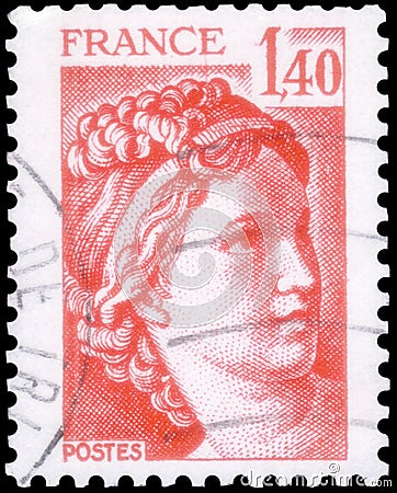 Saint Petersburg, Russia - September 27, 2020: Postage stamp issued in the France with the image of the Sabine, circa 1980 Editorial Stock Photo