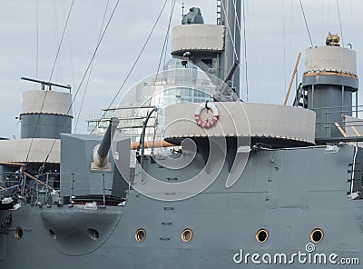 Saint Petersburg, Russia September 10, 2016: The side cannon of the cruiser Avrora in Saint-Petersburg, Russia Editorial Stock Photo