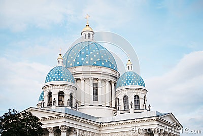 Trinity Cathedral with blue domes. Architect Vasily Stasov. Built in 1835. Editorial Stock Photo