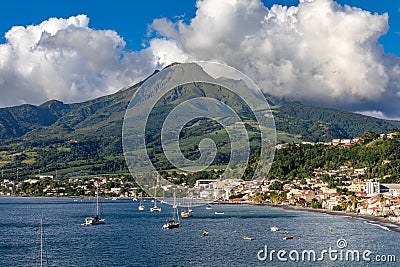 Saint-Pierre and Mount Pelee, Martinique Editorial Stock Photo