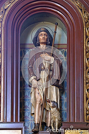 Saint Roch statue on the altar at Saint Nicholas Church in Jastrebarsko, Croatia Editorial Stock Photo