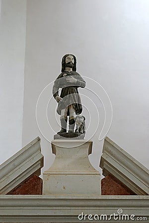 Saint Roch, statue on the main altar in the church of St. Roch in Fuskulin, Croatia Stock Photo