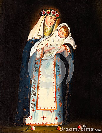 Saint Rose of Lima with the Child Jesus Icon Painting Stock Photo