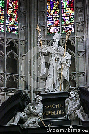 Saint Rumbold - Statue in Mechelen Cathedral Stock Photo