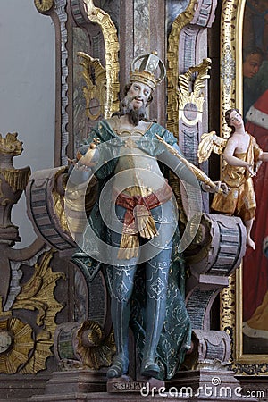 Saint Stephen, statue on the altar of the Holy Three Kings in the Church of the Assumption in Klostar Ivanic, Croatia Editorial Stock Photo