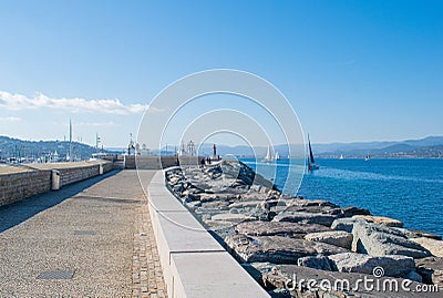 Saint Trope coast with ships in the sea Stock Photo