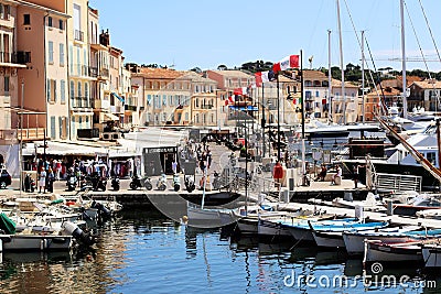 Saint Tropez old harbor Street scene in summer Editorial Stock Photo