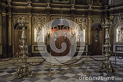 Saint Tryphon`s Cathedral, in Kotor, a city located in a bay of the Adriatic Sea, in Montenegro Editorial Stock Photo