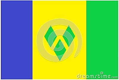 The Saint Vincent and the Grenadines Flag Canadian pale triband blue gold green Cartoon Illustration