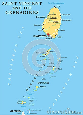 Saint Vincent and the Grenadines Political Map Vector Illustration