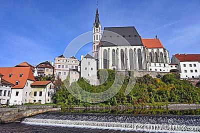 Saint Vitus Church on Vltava river in Cesky Krumlov Stock Photo