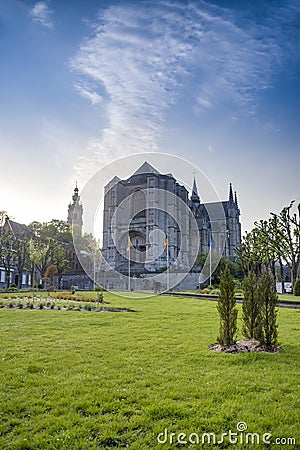 Saint Waltrude church in Mons, Belgium. Stock Photo