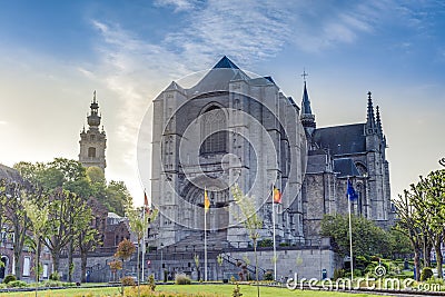 Saint Waltrude church in Mons, Belgium. Stock Photo